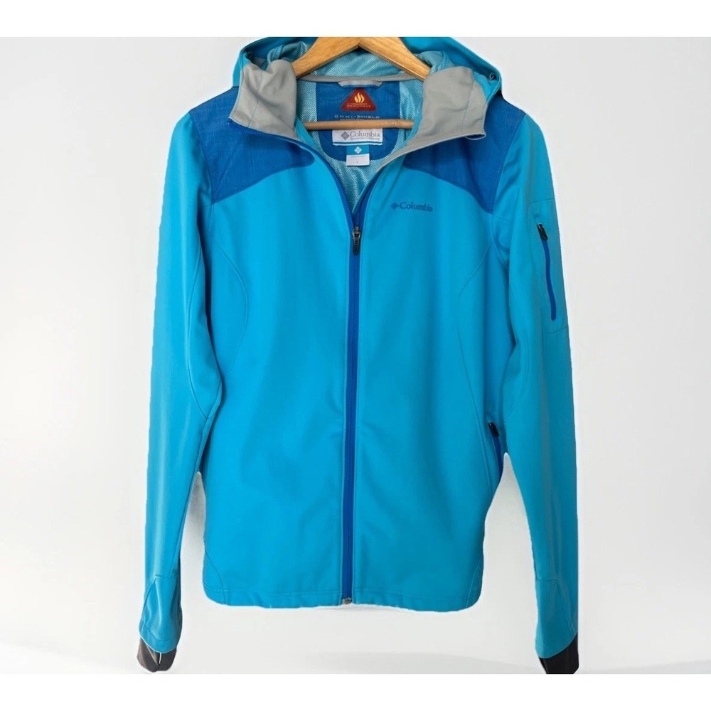 Columbia Guide Ride‎ Omni-Heat Hooded Jacket Women's L Blue Colorblock Full Zip